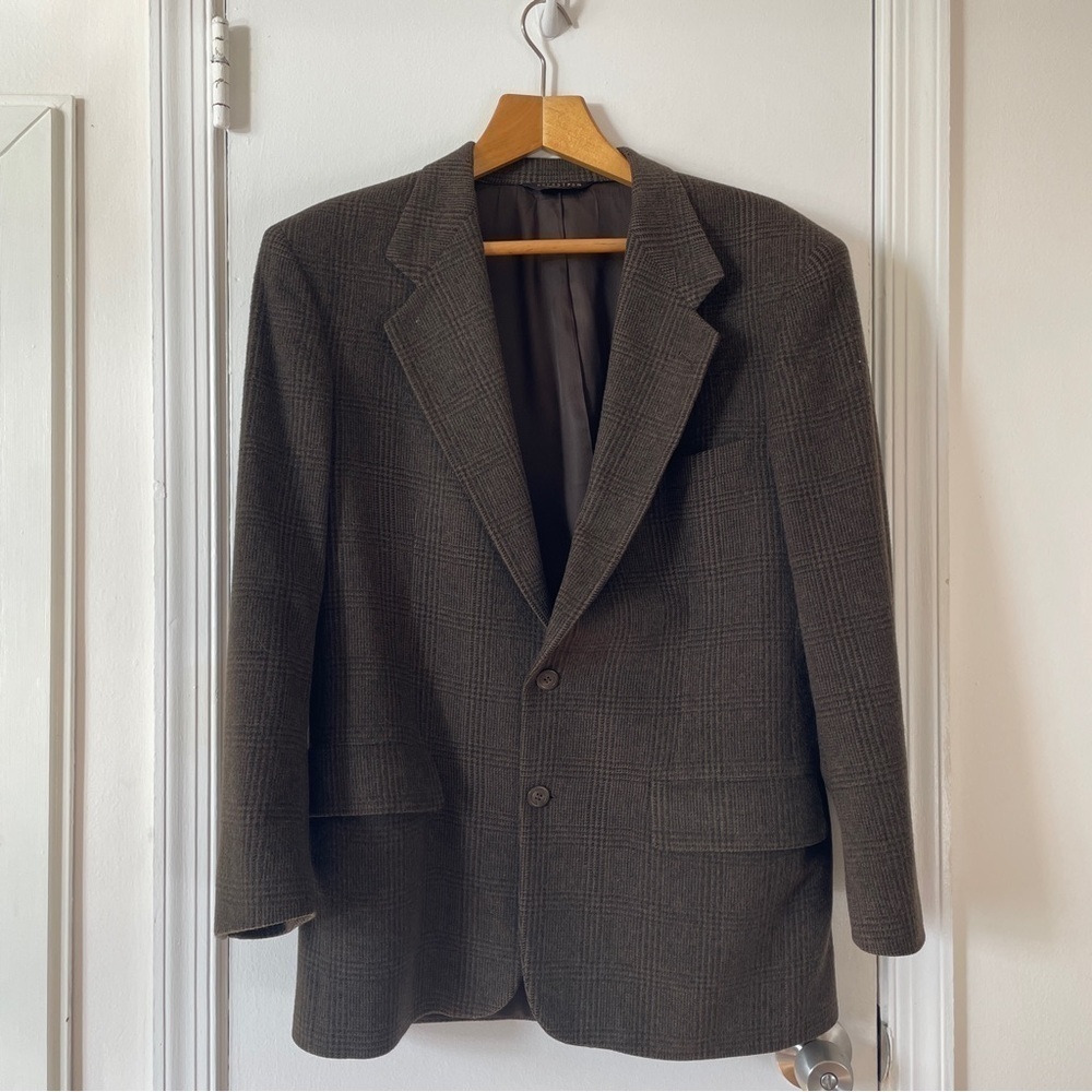 Vintage Brown Plaid Pincus Brothers Maxwell Nordstrom 100% Camel Hair Blazer 42R